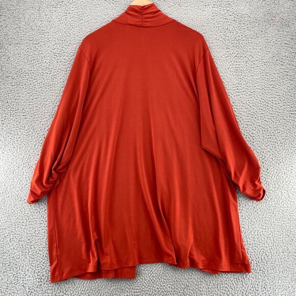 Susan Graver Sweater Womens 3X Plus Orange Cardigan Travel Knit Stretch Ruched* - Picture 3 of 10